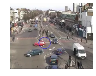 Target image with circle at initial position after 1 iteration